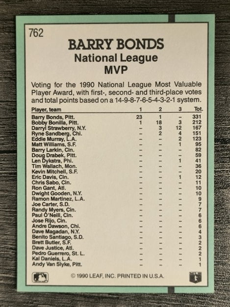 1991 Donruss #762 Barry Bonds MVP