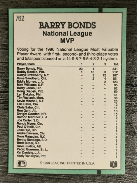 1991 Donruss #762 Barry Bonds MVP
