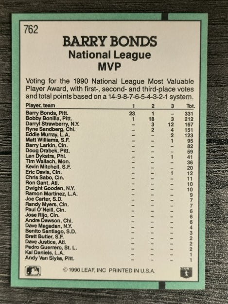 1991 Donruss #762 Barry Bonds MVP