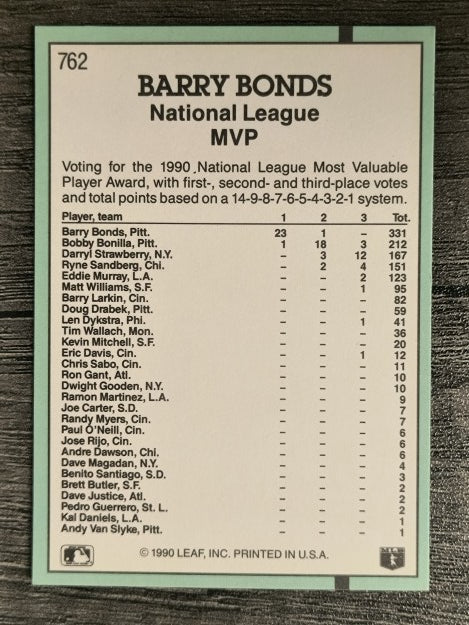 1991 Donruss #762 Barry Bonds MVP