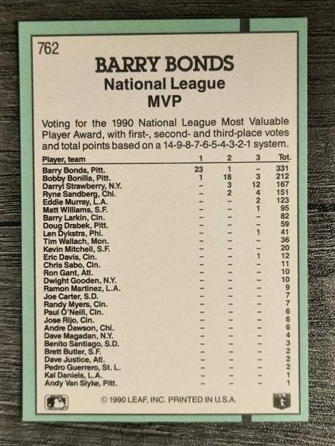 1991 Donruss #762 Barry Bonds MVP