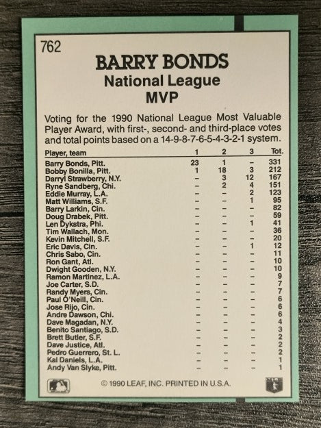 1991 Donruss #762 Barry Bonds MVP