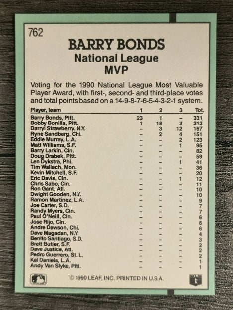 1991 Donruss #762 Barry Bonds MVP