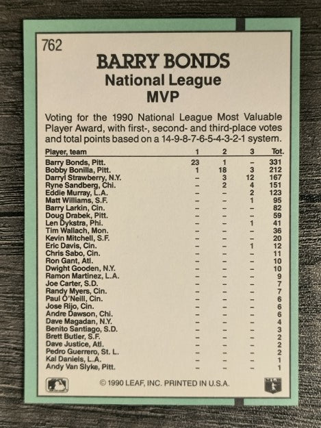 1991 Donruss #762 Barry Bonds MVP