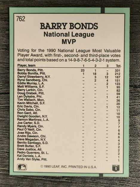 1991 Donruss #762 Barry Bonds MVP