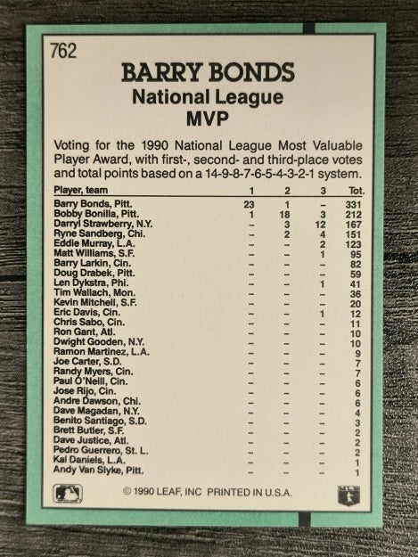 1991 Donruss #762 Barry Bonds MVP