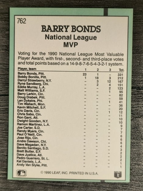 1991 Donruss #762 Barry Bonds MVP