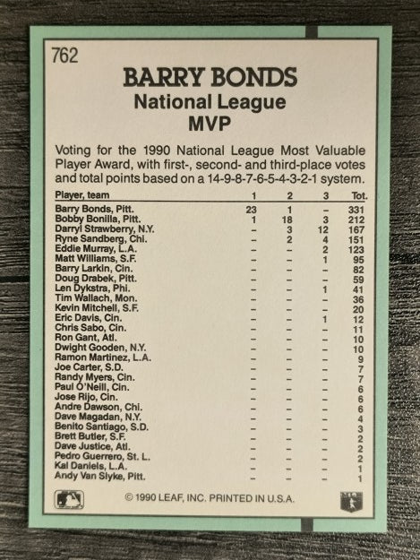 1991 Donruss #762 Barry Bonds MVP