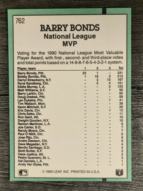 1991 Donruss #762 Barry Bonds MVP
