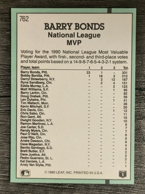 1991 Donruss #762 Barry Bonds MVP