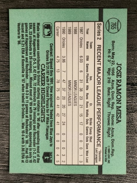 1991 Donruss #765 Jose Mesa