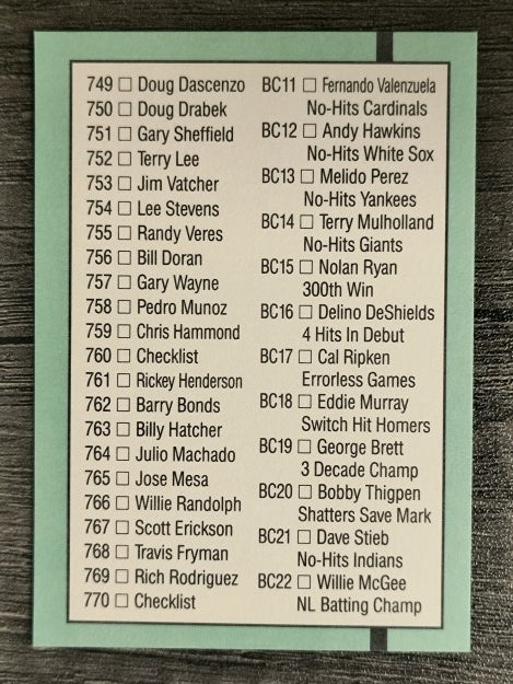 1991 Donruss #770 Checklist 703-770/BC1-BC22