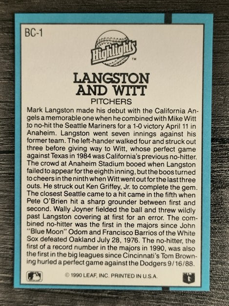 1991 Donruss Bonus Cards #BC1 Mark Langston/Mike Witt