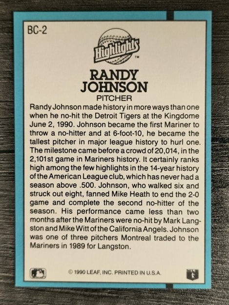 1991 Donruss Bonus Cards #BC2 Randy Johnson