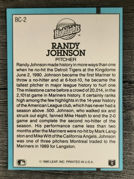 1991 Donruss Bonus Cards #BC2 Randy Johnson