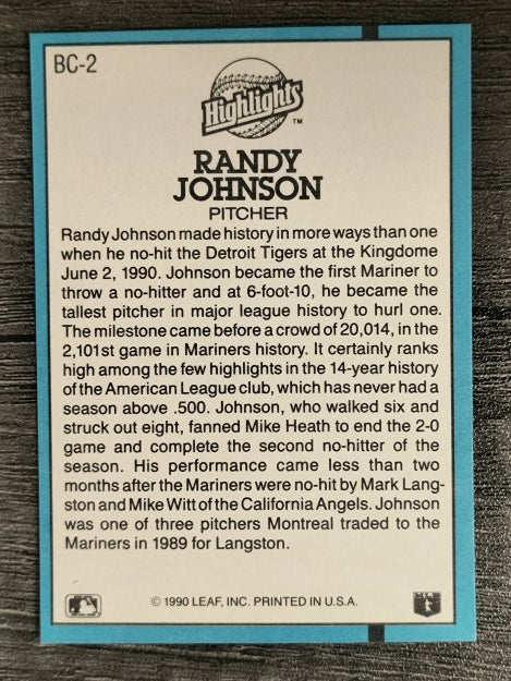 1991 Donruss Bonus Cards #BC2 Randy Johnson