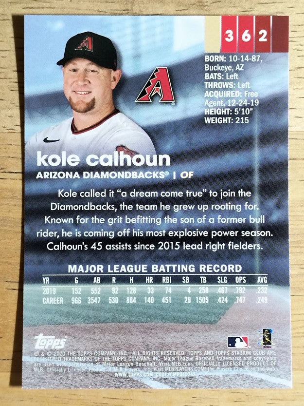 2020 Stadium Club Chrome #362 Kole Calhoun