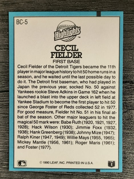 1991 Donruss Bonus Cards #BC5 Cecil Fielder