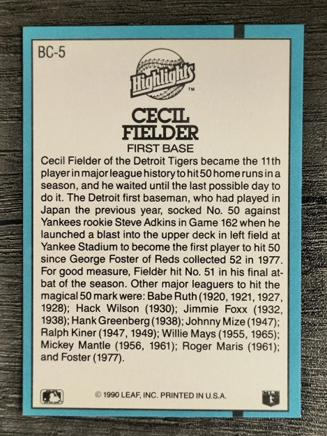 1991 Donruss Bonus Cards #BC5 Cecil Fielder