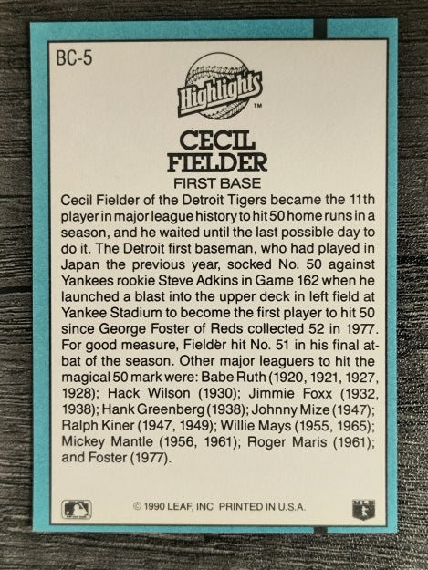 1991 Donruss Bonus Cards #BC5 Cecil Fielder