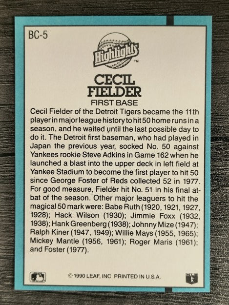 1991 Donruss Bonus Cards #BC5 Cecil Fielder