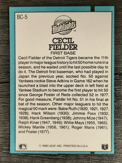 1991 Donruss Bonus Cards #BC5 Cecil Fielder