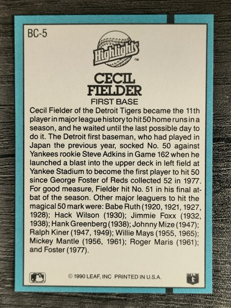 1991 Donruss Bonus Cards #BC5 Cecil Fielder
