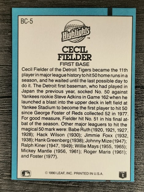 1991 Donruss Bonus Cards #BC5 Cecil Fielder