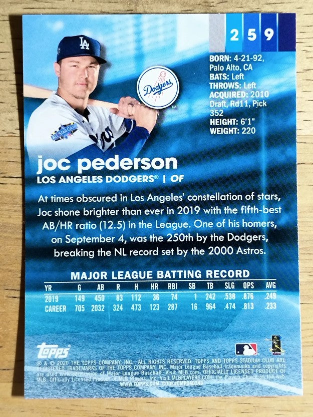 2020 Stadium Club Chrome #259 Joc Pederson