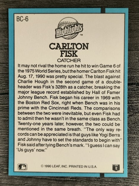 1991 Donruss Bonus Cards #BC6 Carlton Fisk