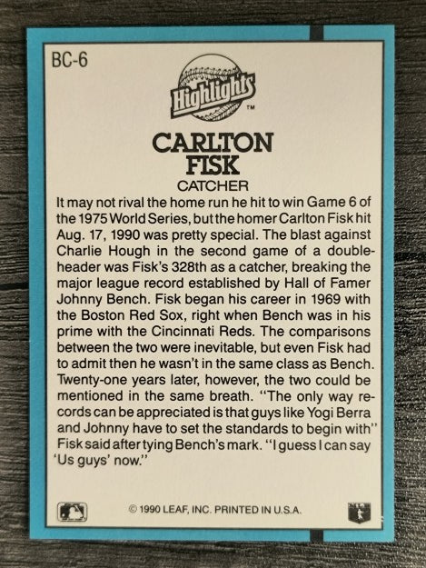 1991 Donruss Bonus Cards #BC6 Carlton Fisk