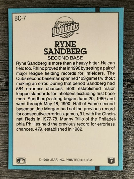 1991 Donruss Bonus Cards #BC7 Ryne Sandberg