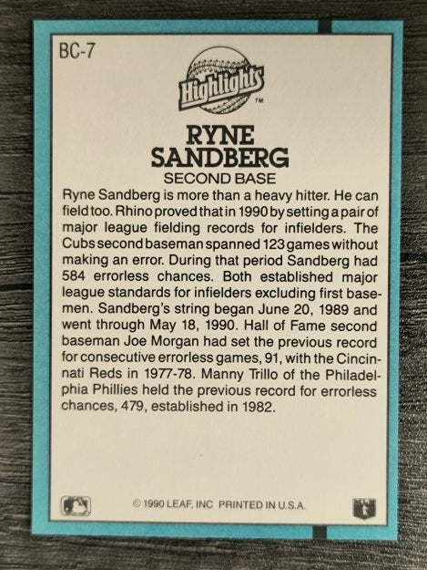 1991 Donruss Bonus Cards #BC7 Ryne Sandberg