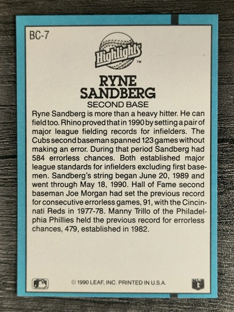 1991 Donruss Bonus Cards #BC7 Ryne Sandberg