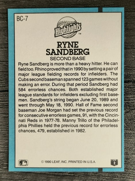 1991 Donruss Bonus Cards #BC7 Ryne Sandberg