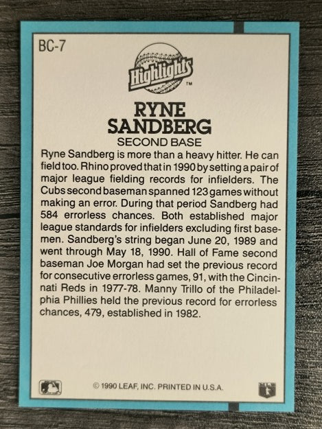 1991 Donruss Bonus Cards #BC7 Ryne Sandberg