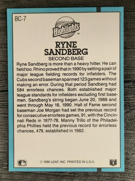 1991 Donruss Bonus Cards #BC7 Ryne Sandberg