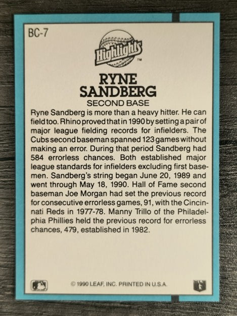 1991 Donruss Bonus Cards #BC7 Ryne Sandberg