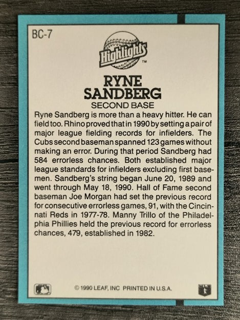 1991 Donruss Bonus Cards #BC7 Ryne Sandberg