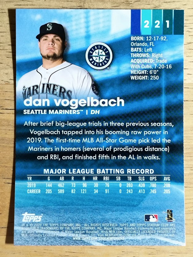 2020 Stadium Club Chrome #221 Dan Vogelbach