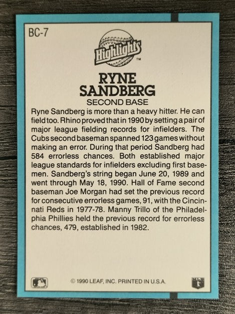 1991 Donruss Bonus Cards #BC7 Ryne Sandberg