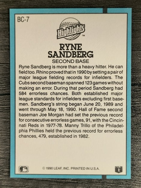 1991 Donruss Bonus Cards #BC7 Ryne Sandberg