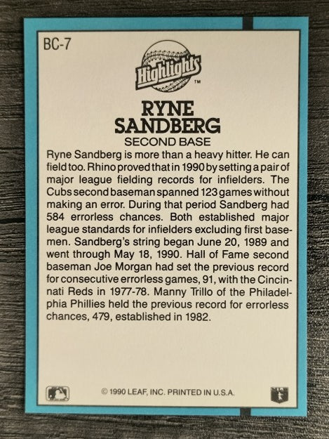 1991 Donruss Bonus Cards #BC7 Ryne Sandberg