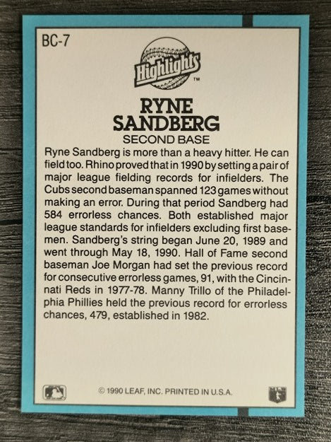 1991 Donruss Bonus Cards #BC7 Ryne Sandberg