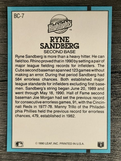 1991 Donruss Bonus Cards #BC7 Ryne Sandberg