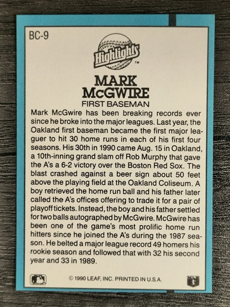1991 Donruss Bonus Cards #BC9 Mark McGwire