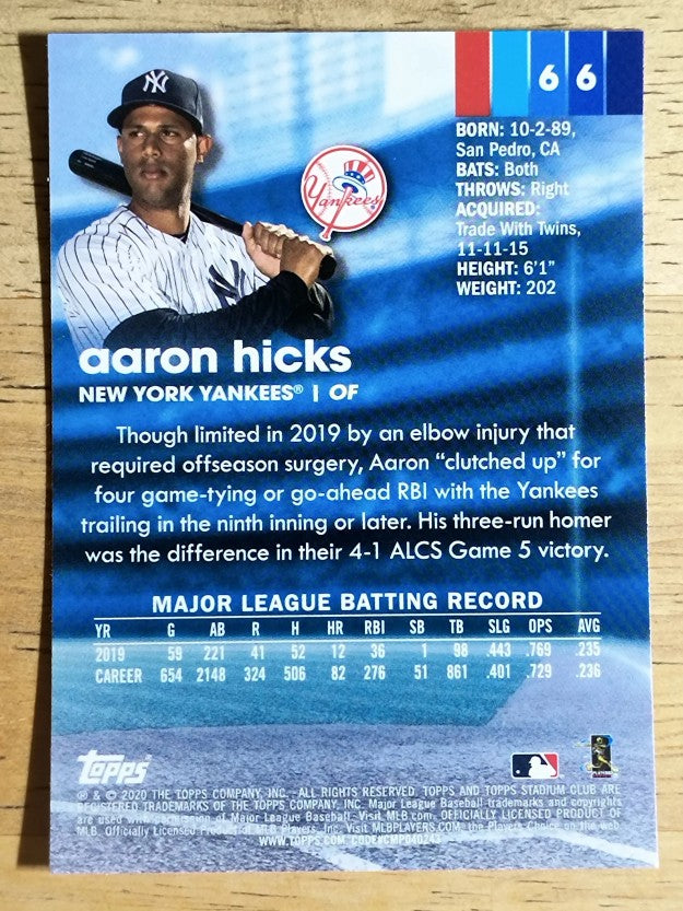 2020 Stadium Club Chrome #66 Aaron Hicks