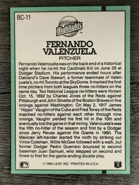 1991 Donruss Bonus Cards #BC11 Fernando Valenzuela
