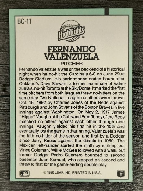 1991 Donruss Bonus Cards #BC11 Fernando Valenzuela