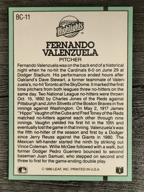 1991 Donruss Bonus Cards #BC11 Fernando Valenzuela